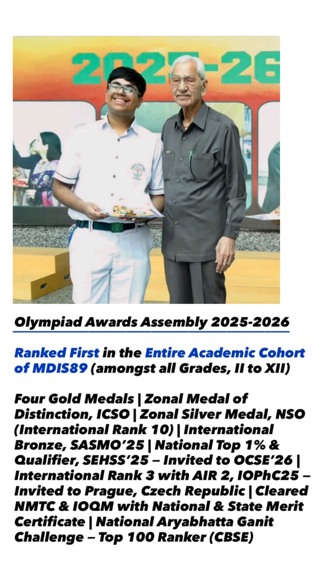 Olympiad Awards Assembly 2025 to 2026: school rank one and cumulative merit list